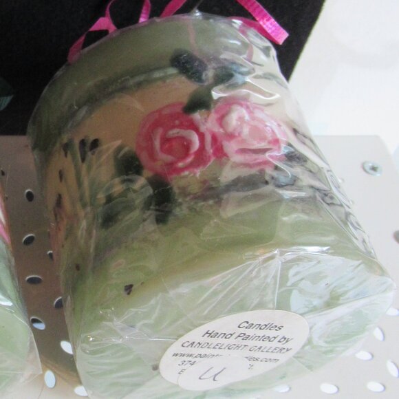 Stylized flowers, 3" Pillar Candle, Hand Painted, Party, Nature, Codes K, U - Picture 4 of 4